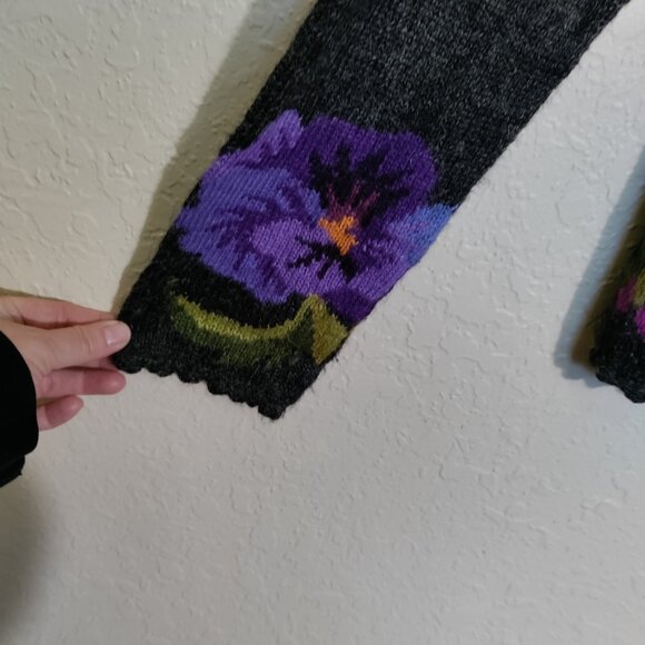 Alpaca Imports Womens Small Purple Floral Wool Blend Sweater Button Cardigan - Picture 5 of 12